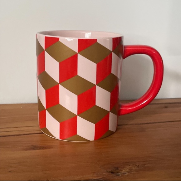 Indigo Coffee Tea Mug Red Pink Gold Geometric Abstract Print 14 oz. New - Picture 1 of 8